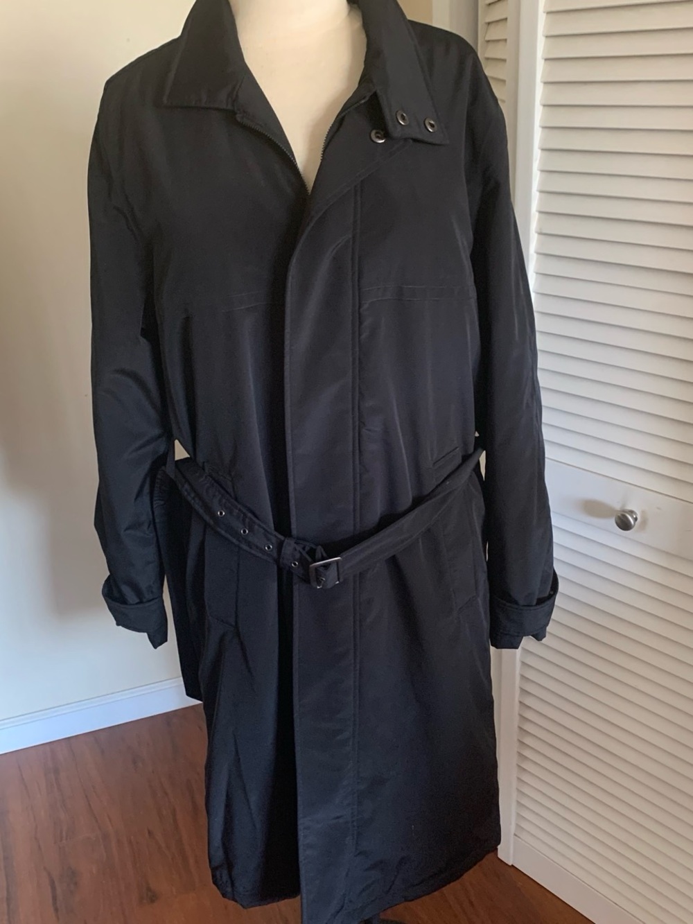 Kennth Cole  Black Trench Coat - Classic Belted Overcoat with quilted lining